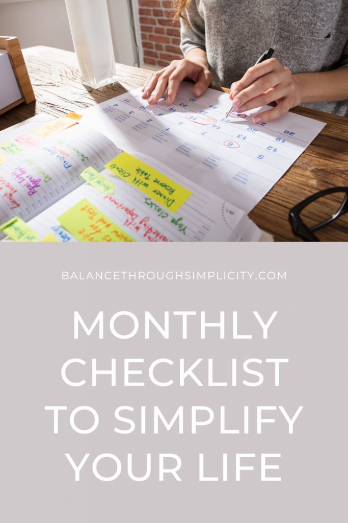 Monthly checklist to simplify your life