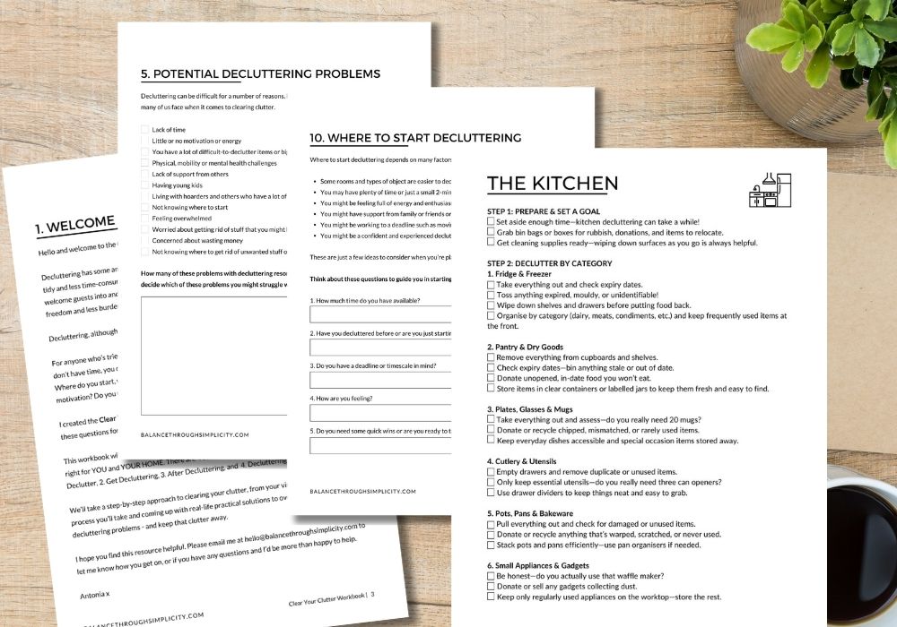 Clear Your Clutter Workbook and Checklists
